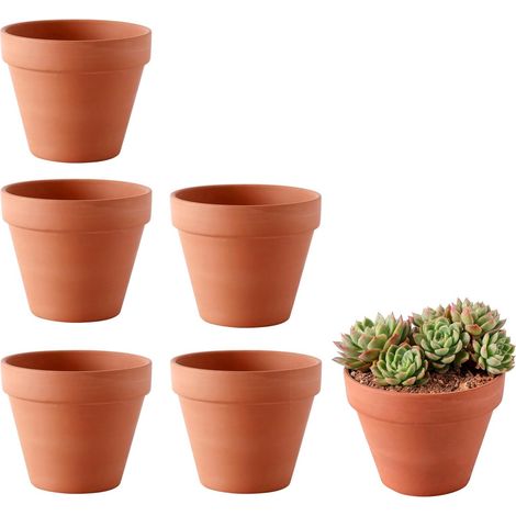 Lot de 6 Pots en Terre Cuite 12 x 10 cm, Petits Pots de Fleurs avec Trou de Drainage, Mini Pots Réutilisables pour Succulentes, Cactus, Semis, Bricolage, Intérieur, Bureau, Jardin (1/5)