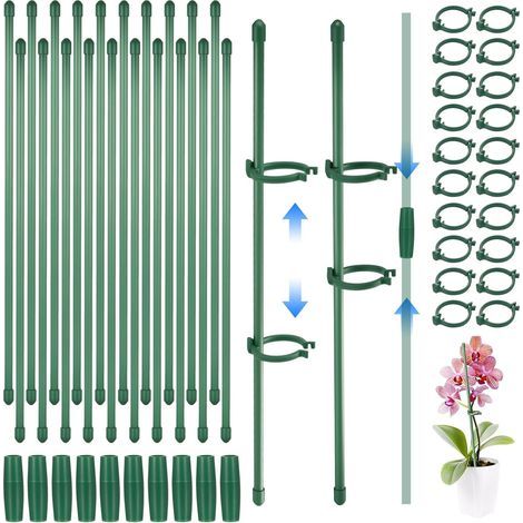 20 unidades - Soporte para plantas trepadoras - Soporte de tallo ajustable - Fibra de vidrio y plástico - Para tomates, flores y hortalizas - Verde - 30 cm (1/5)