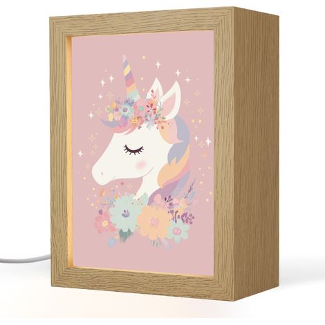 LUCE NOTTURNA PER BAMBINI Unicorno - Rosa - Fiori 15x20 cm