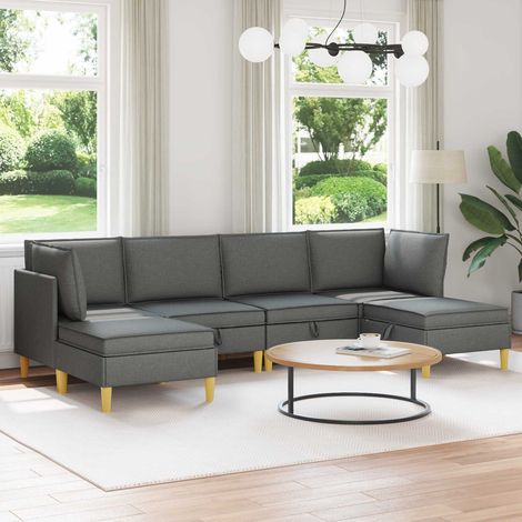vidaXL Modular Sofa Set mit Stauraum 6 pcs Dunkelgrau Stoff (1/5)