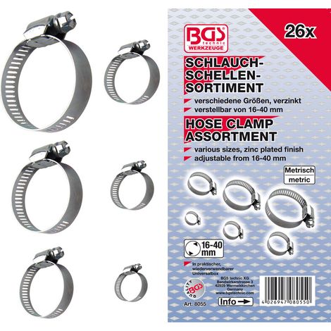 Colliers de durite bgs - assortiment de 26 pieces de 16 a 40 mm (1/2)