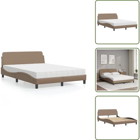 Matratze mit Schaumstoff - vidaXL Bett mit Matratze "Dover" Cappuccino-Braun 140x190 cm Kunstleder - Schlaftisch (1/5)