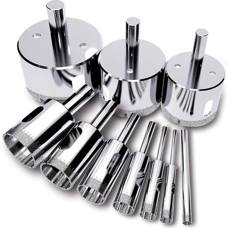 Set di 10 punte diamantate per forare il vetro, punta diamantata, strumento per rimuovere le punte diamantate, punta a corona per vetro, porcellana e ceramica. (1/3)