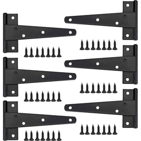 Charniere Porte Lourde 6pcs, Charniere Porte 6 Pouces, Charnire en T Noires, Charniere Plate Inox Charnires de Portes en Fer Charnires Robustes pour Portes, Fentres, Abris de Jardin (1/4)