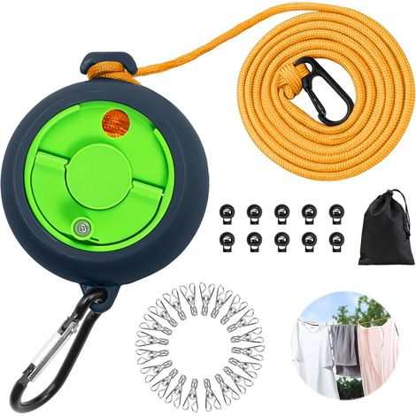 Retractable Clothes Line 10M Portable Camping Outdoor Travel Washing Line with 10 Fixed Loops and 20 Clips for Camping Bathroom Laundry Room Garden Hotel (1/5)