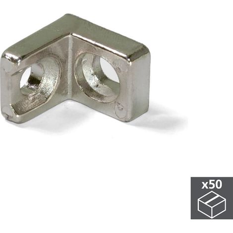 Emuca Lotto di 50 Squadrette di unione per mobili, 20,5x20,7 mm, 2 fori, Zama, Nichelato (1/2)