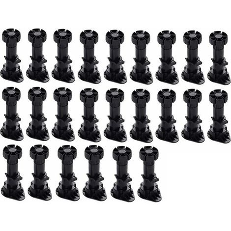 Csparkv – Verstellbare schwarze Kunststoff-Möbelfüße – 24er-Pack – Höhenverstellbar 60–80 mm – Breiter Sockel mit Befestigungsclip (1/5)