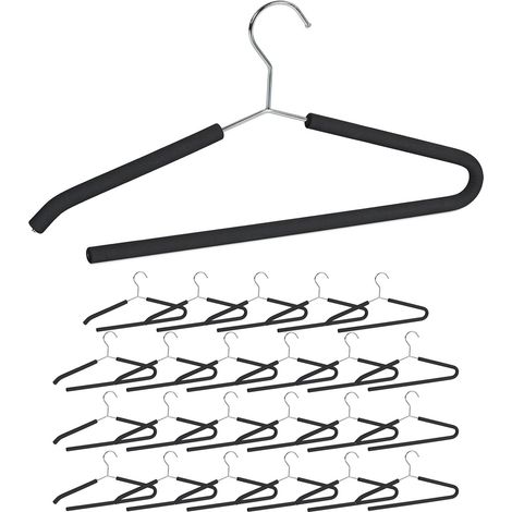 24x Grucce Appendiabiti, Set di Stampelle Rivestimento Antiscivolo in Gommapiuma, Asta Aperta per Pantaloni, Nere (1/5)