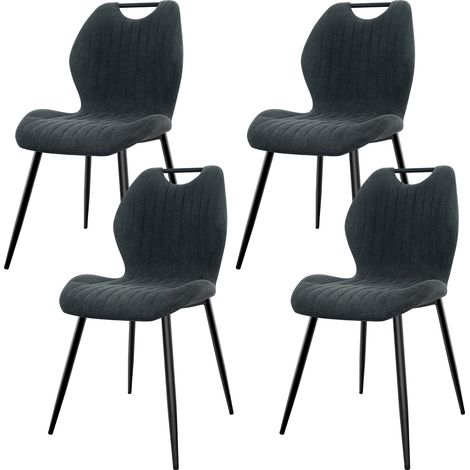 Lewe – Lot de 4 chaises de salle à manger – Dossier haut en tissu pelucheux – Pieds métalliques antidérapants – Style scandinave gris foncé (1/5)