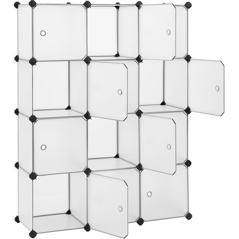 Meuble de Rangement à 12 Compartiments, Armoire en Plastique avec Portes, Étagère à Chaussures, pour vêtements, Jouets, Livres, Facile à Assembler, 93 x 31 x 123 cm, Blanc (1/5)