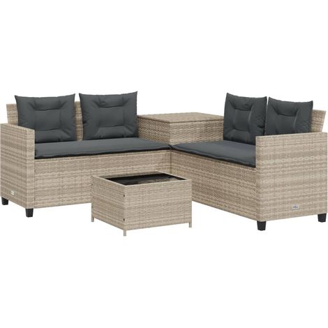 Maison Exclusive - Divano Giardino Tavolo e Cuscini a L Grigio Chiaro Polyrattan