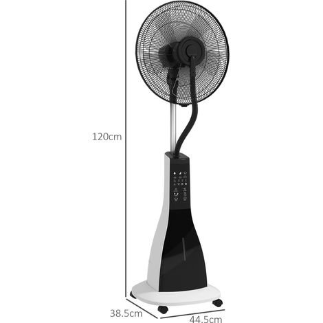 Ventilateur sur pied avec brumisation 90W – Réservoir 3L, 3 niveaux, oscillation, télécommande, noir élégant ， 44.5 x 38.5 x 120 cm