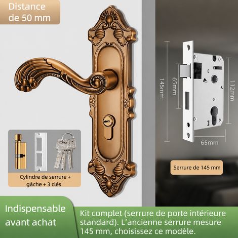 Serrure à poignée pour porte intérieure, bronze jaune, plaque réglable renforcée et boîtier acier titane 145/65 145 65 réf 6085 26 × 16 × 8 cm 1,2 kg – Livraison gratuite