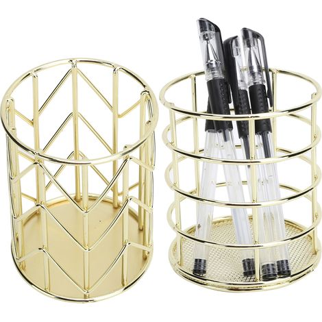 2 Pièces Porte Pinceaux de Maquillage en Fil Métallique, Rangement Bureau Grille Creuse pour Accessoires de Toilette (1/5)