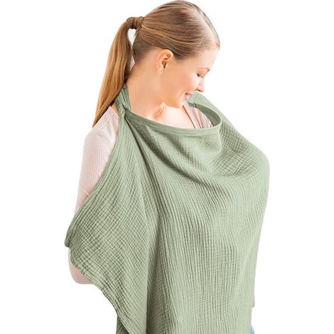 Tablier d'allaitement, couverture d'allaitement en mousseline pour bébé, grande couverture d'allaitement, capuche d'allaitement en coton avec anneaux rigides - Tablier d'allaitement, vert prairie, 70 (1/4)
