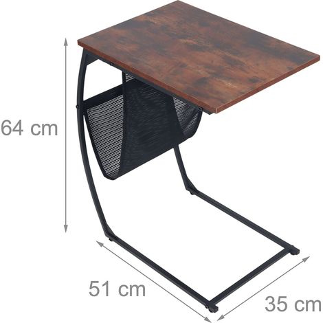 Tavolino a C con pratico portariviste per soggiorno o camera da letto 64 x 51 x 35 cm in MDF marrone 130017806