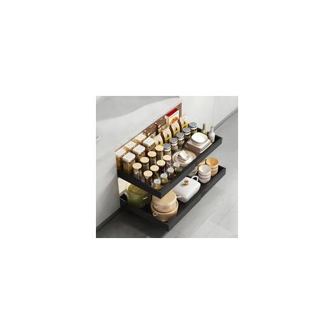 Organizador de cocina Divine (gris) con sistema adhesivo deslizante para cajones de cocina, cajón telescópico extensible de 32-52 cm de ancho x 42 cm de profundidad x 7,5 cm de alto.