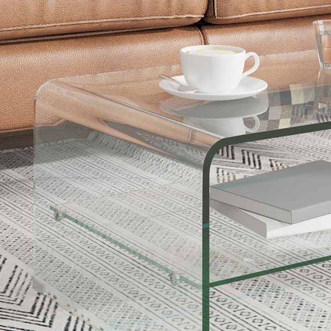Table basse de salon, Table Café, Clair 50 x 45 x 33 cm Verre trempé OIB7851E (1/5)