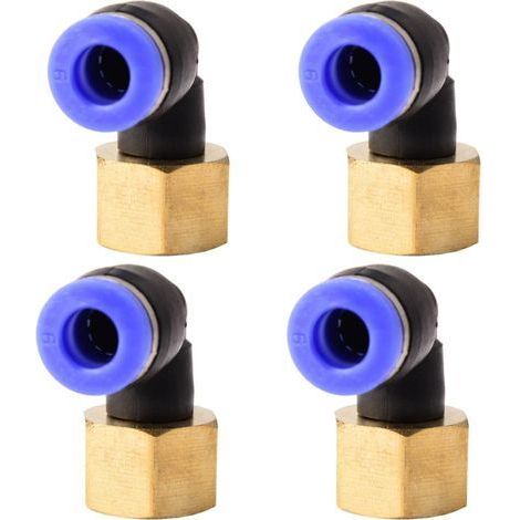 Raccord pneumatique coudé à 90° PLF avec filetage intérieur. Raccord pneumatique pour une insertion rapide du tuyau. Raccord pour air comprimé – Lot de 4 (6 mm x 1/4"). (1/5)