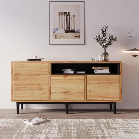 Moderner TV-Schrank/Sideboard Holzoptik 160 cm, 3 Türen, verstellbare Regale - minimalistisch für Wohn-/Schlafzimmer - 160x35x76 cm (1/5)