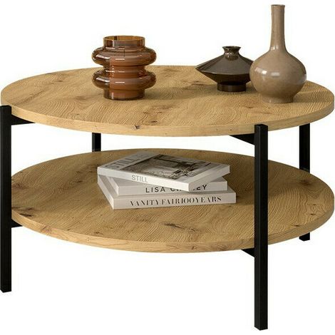 Mesa de centro Providence 181, Roble Artisan + Negro, 42x0x0cm, Diámetro: 85, Aglomerado laminado, Redonda
