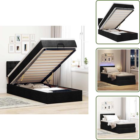 Ottoman-Bett mit Matratze & LEDs Schwarz 100x200 cm Stoff - Ottoman-Bett - Ottoman-Betten - Bett Mit Stauraum - Polsterbett