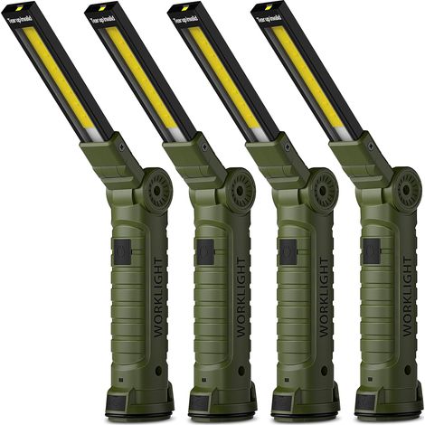 Cadeau Homme, Lampe de Poche Lampe de Travail Rechargeable Lampe Atelier COB Torche avec Base Magnétique 5 Modes Camping Lampe pour Garage, Camping, d'Urgence, etc (Noir) (1/5)