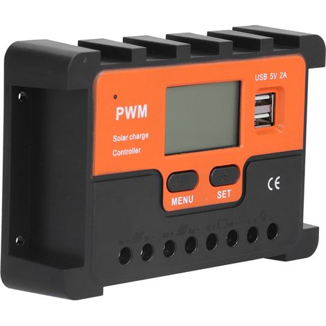 Contrôleur de charge solaire 12V/24V 30A avec protection de circuit, double interface USB et écran LCD paramétrable (1/5)