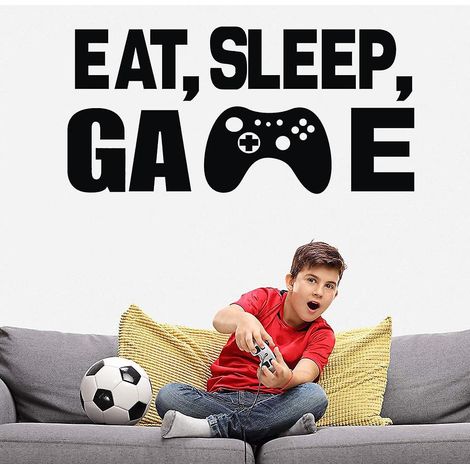 autocollant Mural Eat Sleep Game (noir, 11'l X 22,8'h), Autocollant Mural Pour Garon De Jeu Vido, Dcoration De Jeu En Vinyle Stickers Muraux Art (1/3)