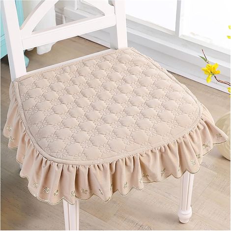 Dessus de Chaise avec Volant, Coussin Chaise Interieur Confortable Surface de Tissu Chenille, Cousin de Chaise Antidérapant Lavable Interieur Coussin pour Salon de Jardin,Beige,(4 Pcs)