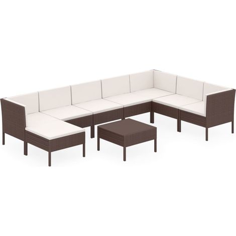 Set di mobili da giardino mobili da esterno 9 pezzi con cuscini resina intrecciata marrone 020018112