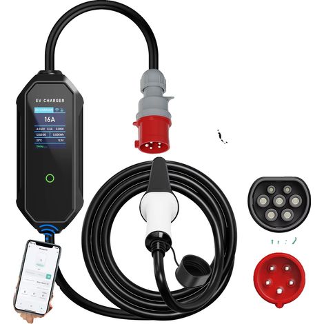Chargeur EV Portable, Contrôle WiFi, Réglages de Courant Ajustables, 5M Type 2, Pas de prise (1/2)