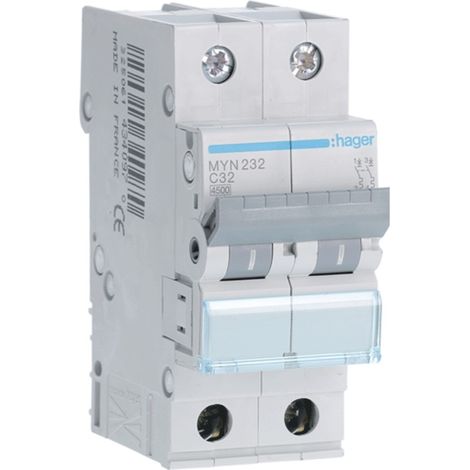Interruttore magnetotermico Hager 2P 32A 4,5KA C 2 moduli MYN232 (1/2)