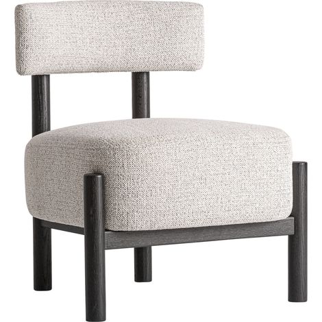 Fauteuil contemporain en bois noir et tissu - blanc cassé et noir (1/5)