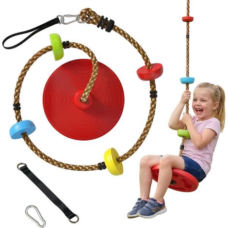 Corde à grimper et balançoire pour arbre avec plateforme et siège disque, jeu extérieur pour enfants de 3 à 8 ans, couleur rouge