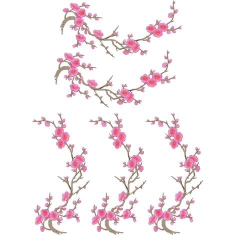 Décoration Thermocollante pour Vêtements,Patchs Broderie Pour Vêtements  5 Pièces Adhésifs Tissu Fleur de Prune Pour Réparation Veste Sac à Dos Projets Mode Groupe