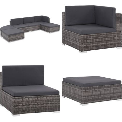 6-tlg. Garten-Lounge-Set mit Auflagen Poly Rattan Grau - Outdoor Möbel - Garten Lounge - Esszimmergarnitur - Rattan Gartenmöbel - Balkonmöbel - Home & Living (1/5)