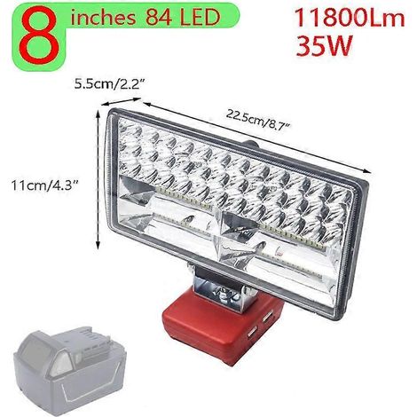 Lampe torche de travail LED 8 pouces pour voiture, projecteur électrique, batterie externe USB pour batterie Li-ion 18 V Milwaukee, feux de croisement/route (1/5)