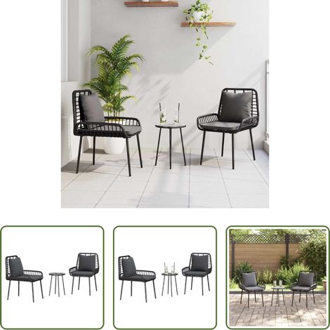 vidaXL Assise confortable - Ensemble de salle à manger pour jardin 3 pcs Noir et anthracite (1/5)