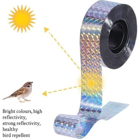 Bande Répulsive Anti Oiseaux Bande Holographique pour Oiseaux Anti Oiseaux Bande 2 Rouleaux 2.4CM 100M Double Face Bande Répulsive Anti Oiseaux pour Oiseaux Parfait Dissuasif Contre Oiseaux Pigeons C (1/5)