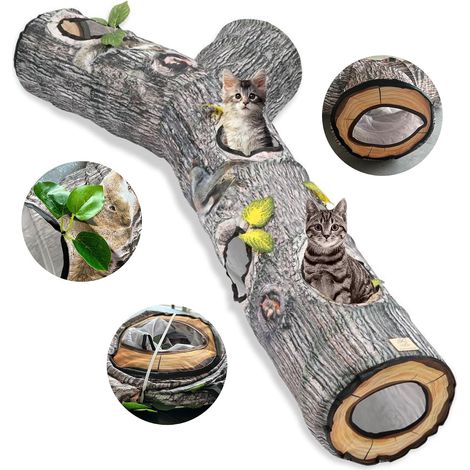 Tunnel pour chat, jouets à 3 voies, tunnels pour chat, labyrinthe pour chat, chiot, chaton et lapin à chasser et à jouer, tube pliable, facile à ranger des jouets pour chat, L59, motif arbre (1/5)