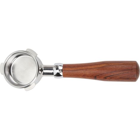 Porte-filtre sans fond en acier inoxydable, porte-filtre manuel nu pour machine à café Breville série 8, 54 mm, motif circulaire E, palissandre de Siam. (1/5)