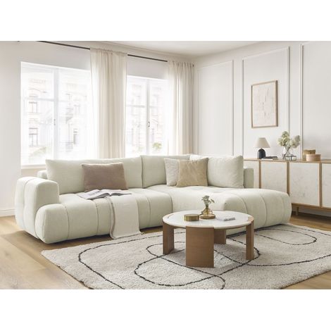 BOBOCHIC - Canapé d'angle L convertible FUJI tissu lisse Angle droit  Beige (1/5)