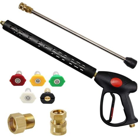 Pistolet pour nettoyeur haute pression 4000 PSI – Rallonge 16 pouces – 5 embouts de buse – Raccord M22-14 mm ou M22-15 mm (1/5)
