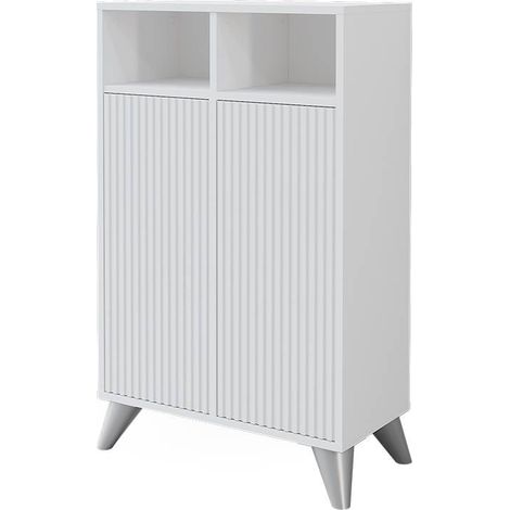 Meuble salle de bain Leano, Blanc, 60x97cm avec 2 portes, Vicco (1/5)