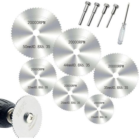 6 Pièces Disques de Coupe pour Outil Rotatif, HSS Lames de Perceuse à Disque, Mini Lames de Scie en Acier Rapide Circulaire, pour la Coupe du Bois, Plastique et Métal (1/5)