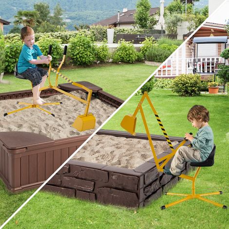 Pelleteuse pour Enfants Jouet Bac à Sable avec Pelle Flexible Siège Rotatif & Dossier Ergonomique Excavatrice Jaune (1/2)