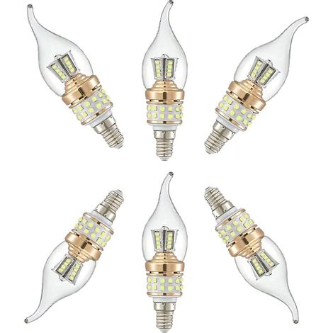 Lot de 6 ampoules LED E14 8 W, petit culot à vis, lumière du jour 6 000 K, non dimmables, style lustre moderne de luxe, forme de flamme, AC 240 V (1/5)