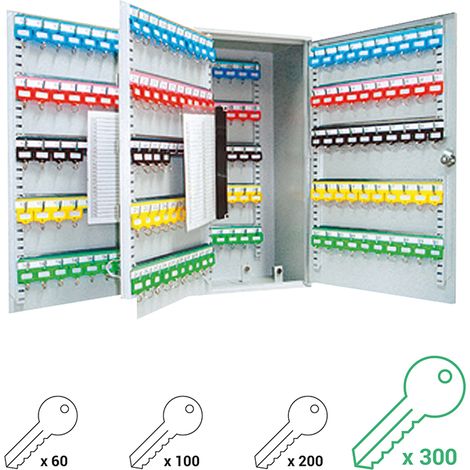 ARREGUI PL300 Armario de Llaves con Ganchos Regulables en Altura 300 llaves Caja de Seguridad de Acero para Llaves con Llaveros Incluidos Fácil Instalación en Pared 55x38x20,5 cm gris (1/4)
