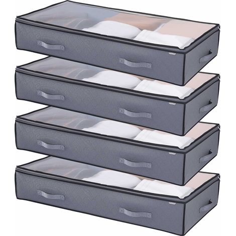 VEVOR Sacs de Rangement sous Lit 4 Pieces 90 L, Organisateur de Chaussures sous le Lit avec Couvercles Transparents, Boite de Rangement pour Vetements, Couvertures, Chambre a Coucher, Maison, Gris